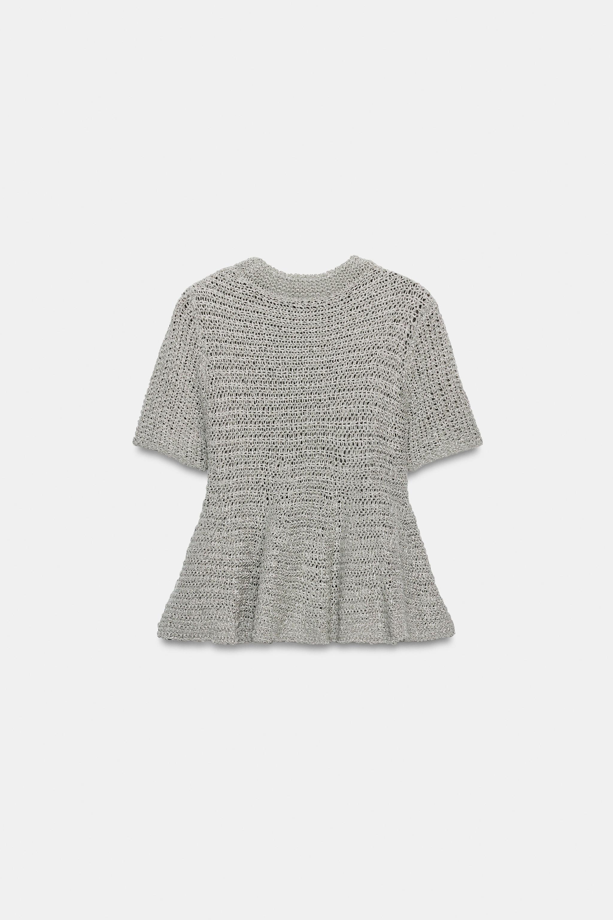 OPEN-KNIT PEPLUM TOP